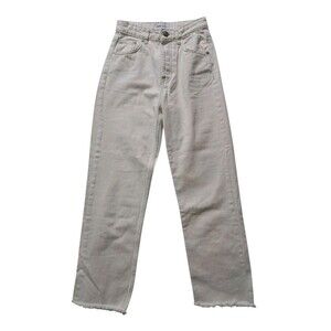 Zara Jeans Women's 2 Ivory Cream Button Fly Straight Leg High Rise Raw Hem